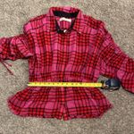 Free People  Pacific Dawn Red Pink Plaid Shirred Shirt Top. Size Medium. Photo 7