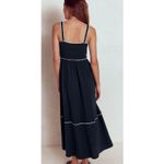 Boden Navy Smocked Trim Maxi Dress Tiered Ruffle Trim Empire Waist Size 16/18 White Photo 8