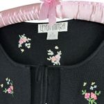 Vintage 90's Cardigan M 100% Silk Knit Floral Embroidered Cottagecore Bow Tie Black Size M Photo 2