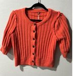Free People  Sloane Women's Coral‎ Ribbed Puff Sleeve Cropped Cardigan Top Photo 2
