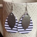 NEW! Pebbled Faux Leather Double Layer Teardrop Earrings White Black Silver Photo 8