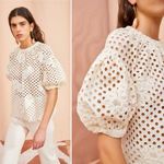 Ulla Johnson Grace Top Pearl White Eyelet Floral Applique Puff Sleeve Size 6 Photo 1