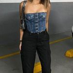 ZARA crop top corset denim jeans button up Photo 5