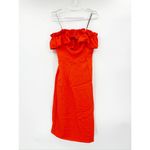 Monique Lhuillier ML Ruffled Faille Red Orange Strapless Midi Dress Size 6 Photo 2