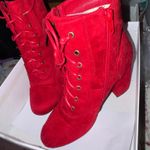 Red Chunky Heel Boots Size 8 Photo 2