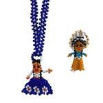 Vintage Beadwork Charm and Necklace Native Ethnic Floral Blue Photo 0