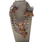Vintage Butterfly Color Pearls Beaded Ceramic Quality Necklace 80s Sz 19” Pink Photo 1