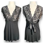 Vintage Y2K Ann Ferriday Black Lace Sheer Babydoll Blouse Small Bow Tie Back Photo 1