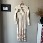 Ronny Kobo Dress Fringe Cut Out Long‎ Sleeve Knit Midi Dress Ivory Sz S Photo 2