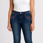 Boston Proper Dark Blue Skinny Jeans with Purple Gem Lined Pockets. Size-2 Photo 0