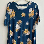 Loft  Blue and Yellow Floral Swing Shift Dress, Casual Knit Dress, Size Medium Photo 2