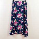 Ralph Lauren Lauren  Petite Silk Navy/Pink/Yellow Floral Midi Skirt Photo 4