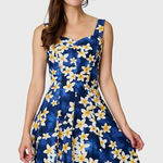 Royal Hawaiian Creations Vintage Floral Plumeria Dress Sleeveless Blue size S Photo 0