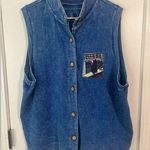 Michael Leu Collection vintage art to wear Cat button down patch vest top 1x Blue Photo 0