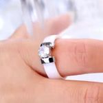Boutique 1ct Solitaire Simulated Diamond Ceramic‎ Ring White & Silver | NWT Sz 5 Photo 0