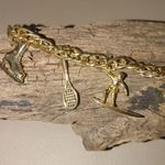 Charm Bracelet Vintage Gold Plated Sports Surfboard Tennis Racket Ice Skate Ski Photo 4