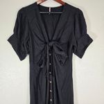 Free People Vintage Summer Midi Dress Tie Front Button down Black Size Large Photo 6
