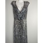 Mac Duggal Silver Sequined Cap Sleeve Evening Gown Womens Size 6 Formal Party Photo 1