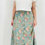 vtg robin egg blue french countryside button down midi skirt floral size s Photo 4