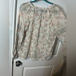 Lucky Brand Vintage Romantic Floral Beige Boho Print Tassel Tie VCut Blouse Sz L Photo 5