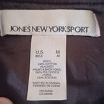 Jones New York  Womens M Sweater Jacket Faux Suede Knit Sleeves Brown Full Zip Photo 1