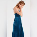 Urban Outfitters Emmabella Blue Velvet Straight-Neck Wide Leg Jumpsuit Sz Medium Photo 1