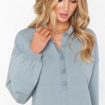 Show Me Your Mumu Sage Green Gray Gianni Knit Romper Patch Pockets Size Large Photo 7