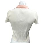 Sophie Rue White Pink Rib Knit Button Collar Short Sleeve Crop Polo Blouse Top M Photo 1