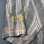 Paparazzi Gray & White Striped Floral Embroidered V Neck Short Sleeve Dress XL Photo 4