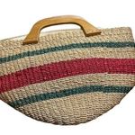 Straw Purse w/ Wooden Handles, Lined w/ Zipper Photo 0