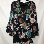 Bardot Revolve Black Floral Ruffle Sleeve Romper Lace Up 4 Photo 0