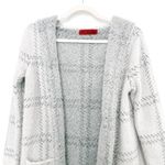 Womens Cardigan Sweater Sz M Gray Plaid Open Front Fuzzy Hooded Cozy Soft Comfy Size M Photo 1