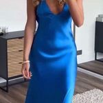 ZARA Dress Cobalt Blue Slip Midi Satin Effect Maxi Wedding Party Photo 0