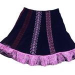 Sunny Leigh Vtg Y2K Black & Pink Embroidered Super Soft Fringe Hem Skirt sz 16 Photo 1