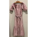 La Vie Rebecca Taylor Cold Shoulder Lurex Plaid Midi Dress Size Small Pink Photo 9