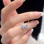 Blue Bow Necklace Silver Photo 3