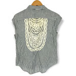 Anthropologie Maeve by  | Small | Blue + White Stripe Yoked Linen Lace Detail Top Photo 4