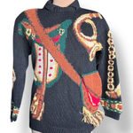 Vintage The Eagles Eye Black Hand Knit Chunky Equestrian Trompe Loeil Sweater Size M Photo 0