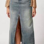 ✨women’s happily grey high front slit denim midi skirt light wash raw hem✨ Blue Size 29 Photo 0