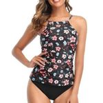 Tankini Swimsuit Black Pink Blue High Neck Tummy Control Size XXL NWT #2282 Photo 2