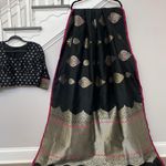 Women’s Kanjivaram Soft Lichi Silk Banarasi Sarees With Blouse Piece Black Size M Photo 7