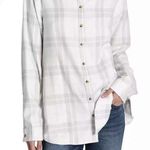 Jachs Girlfriend  Plaid Button Up Shirt Women L Beige White Long Sleeve New Tag Photo 0