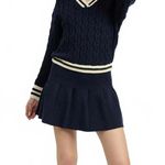 En Saison Collegiate Pleated Long Sleeve Cable Stitch Mini Sweater Dress NWT Blue Size M Photo 2