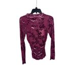 WAYF Burgundy Floral Burnout Mesh Ruched Long Sleeve Top XS Photo 3