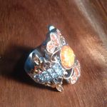 Simulated Opal and Orange and White Crystal Stainless Steel Ring (Size 6) Photo 8