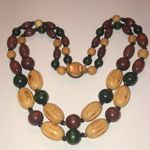 West Germany Vintage Green & Wood Beads Double Strand Beaded Boho Retro Necklace Photo 6