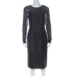 ✨Escada Metallic Grey Wool Blend Sheer Yoke Dariello Pencil Sz 36/6 Dress✨ Black Photo 3