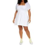BP Women's Eyelet Puff Sleeve Prairie Mini Dress White 1X Cotton NWT Photo 2