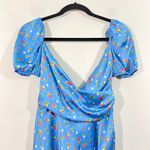 ZARA Blue Fruit Print Satin Faux Wrap Short Puff Sleeves Dress Sz S #2157/031 Photo 2