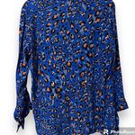 FOR THE REPUBLIC  women's size medium blue animal print blouse 3/4 sleeve bow tie Photo 6
